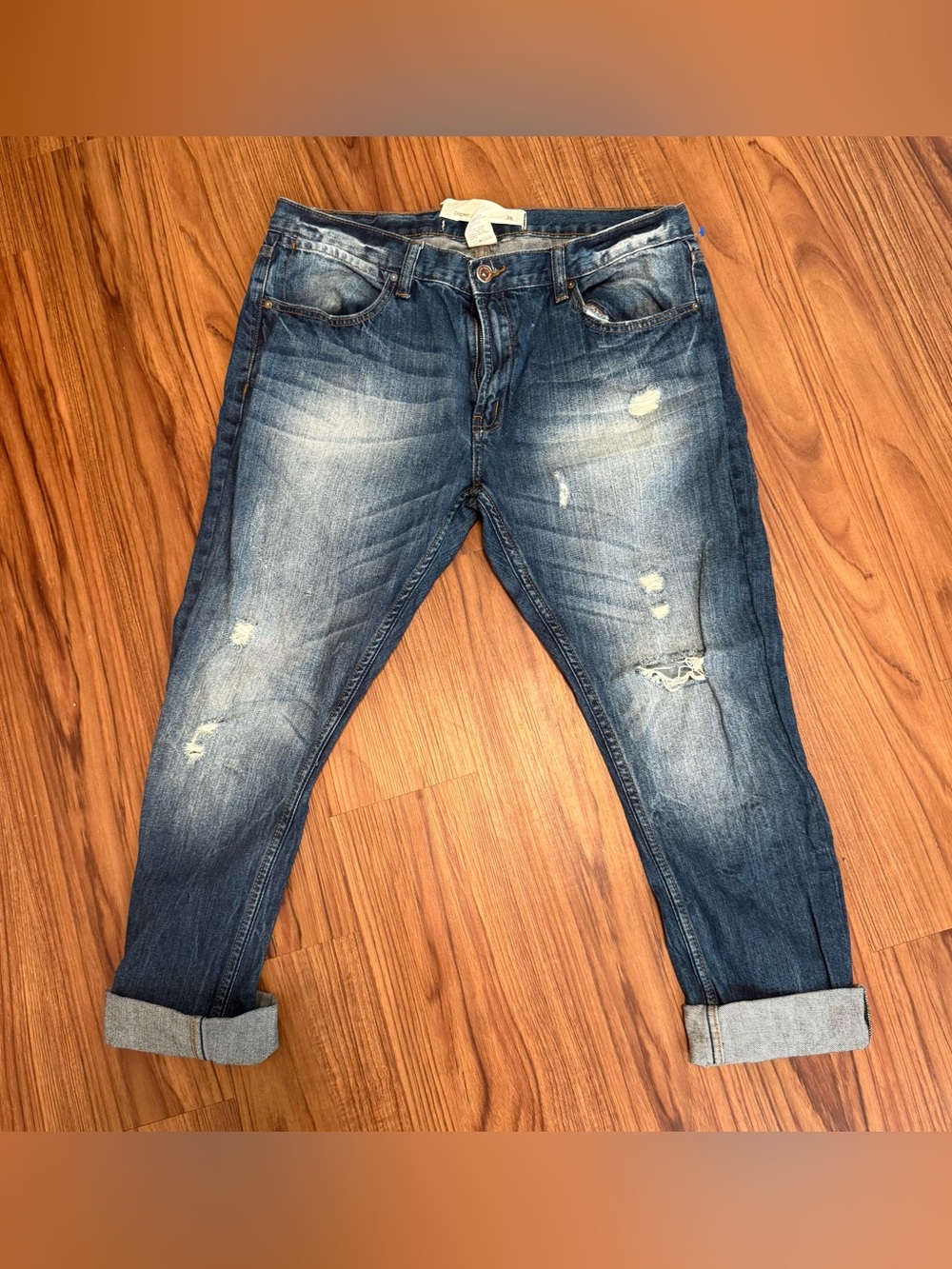 Paperdenim Size 36/32 Men Jeans Straight Stretch Mid Rise Blue Denim
